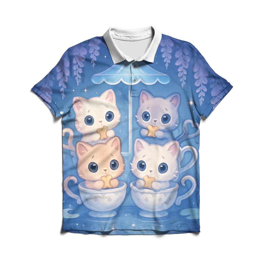 Moonlit Teacup Kitten Carousel stylish collar polo tees