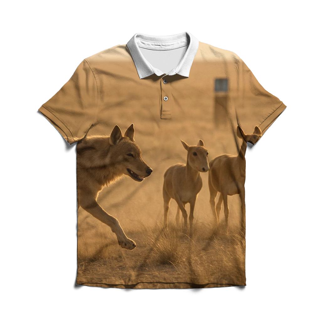 Saiga Steppe Wolf In Windblown Dust premium cotton polo shirts