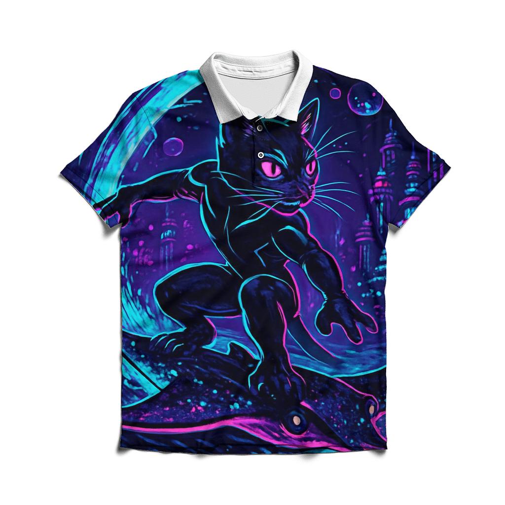 Neon Tide Reef Rider Cat personalized polo shirts