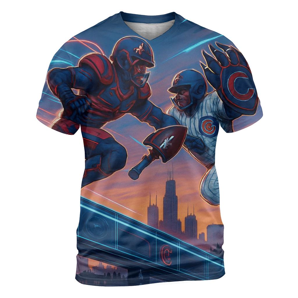 Wrigley Rooftop Skybridge Clash artistic all-over print tops