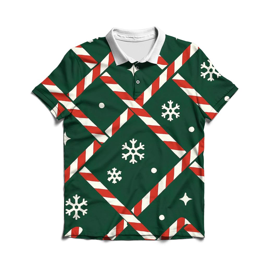 Candy Cane Snowflake Lattice Pattern branded logo polo shirts