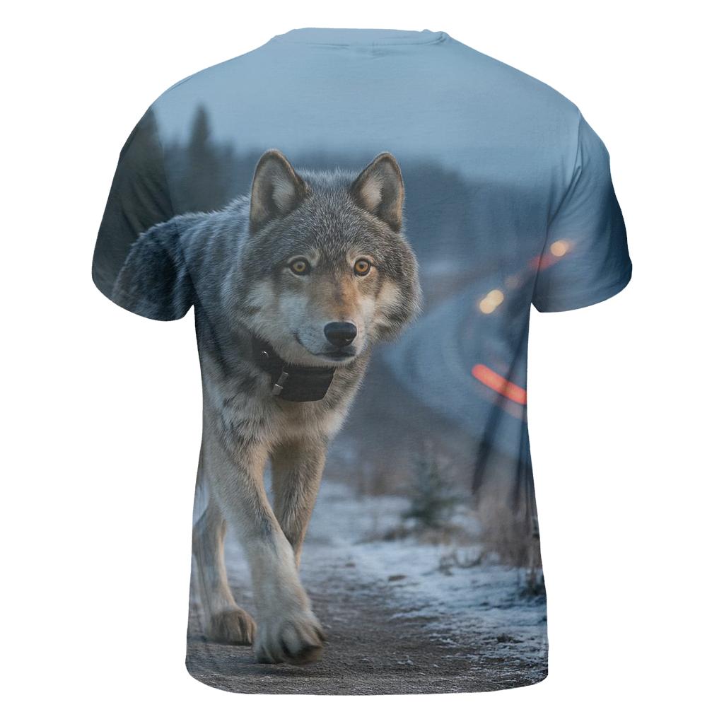 Overpass Sentinel Gray Wolf At Dawn vibrant all-over design tees