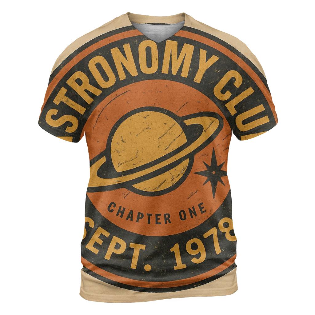 Distressed Vinyl Record Astronomy Club Badge vibrant all-over design tees