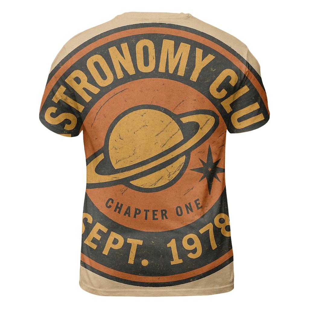 Distressed Vinyl Record Astronomy Club Badge vibrant all-over design tees