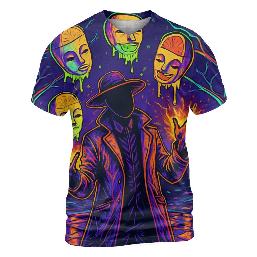 Neon Orchard Of Floating Masks designer pattern shirts