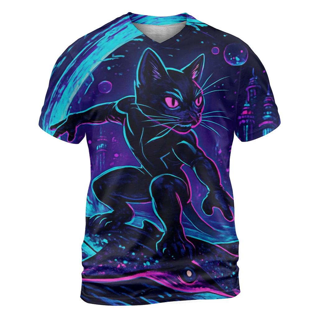Neon Tide Reef Rider Cat designer pattern shirts