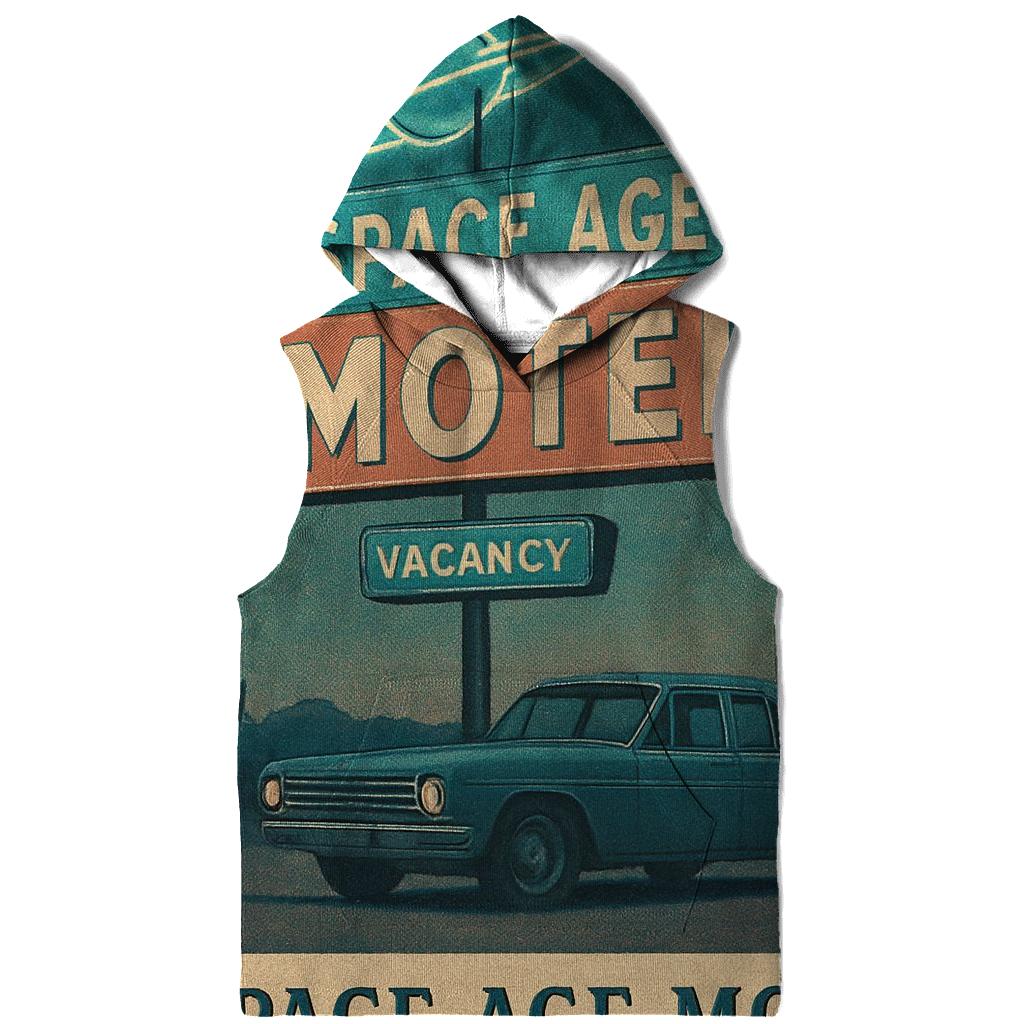Weathered Space Age Motel Postcard embroidered hoodies