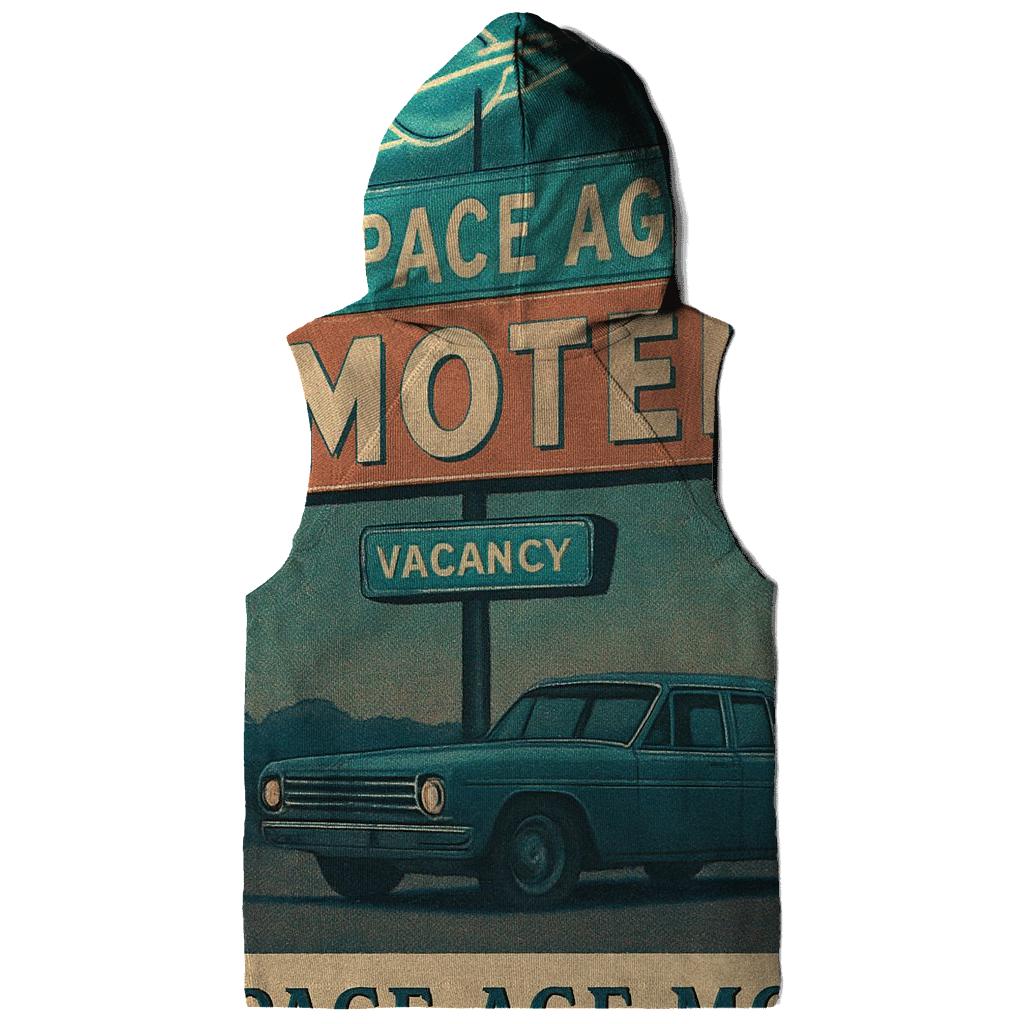 Weathered Space Age Motel Postcard embroidered hoodies