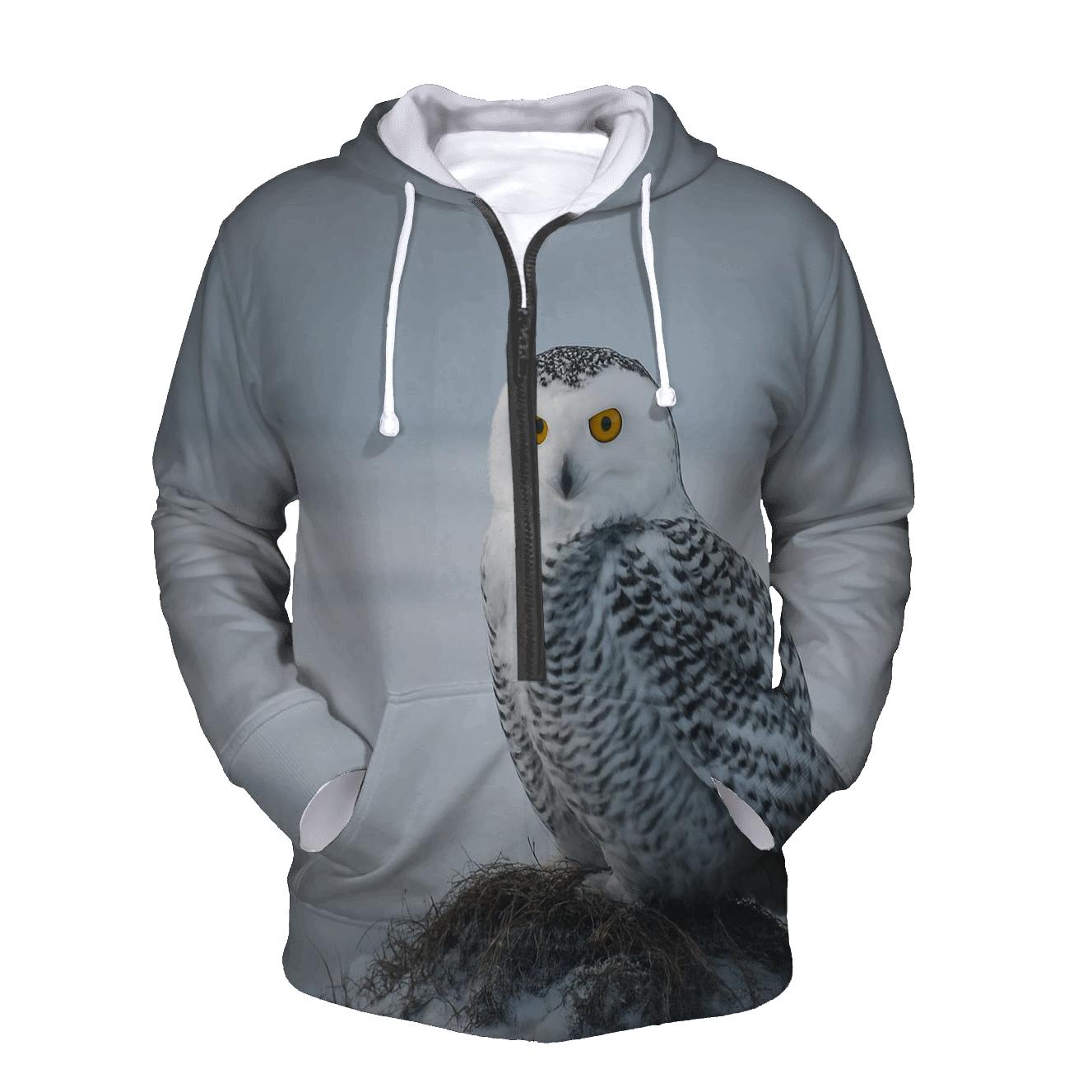 Frostline Sentinel Snowy Owl printed hoodies