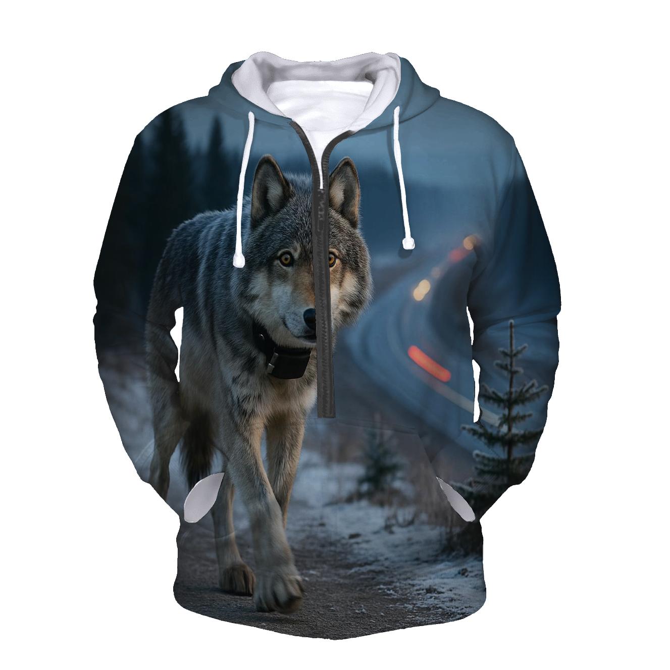 Overpass Sentinel Gray Wolf At Dawn embroidered hoodies