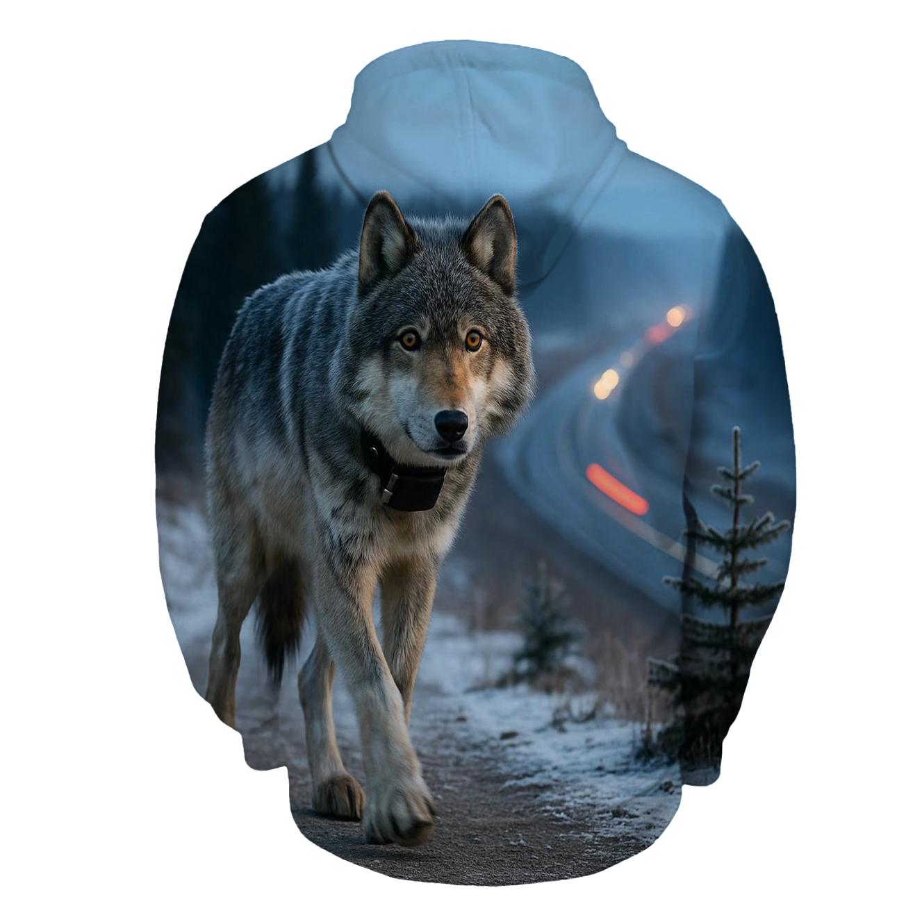 Overpass Sentinel Gray Wolf At Dawn embroidered hoodies