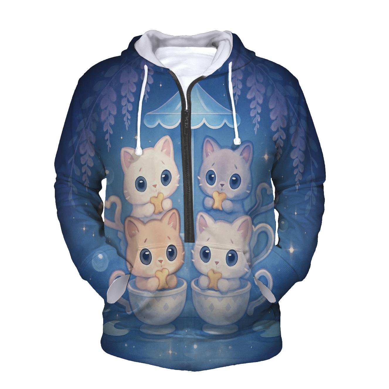 Moonlit Teacup Kitten Carousel zip-up hoodies