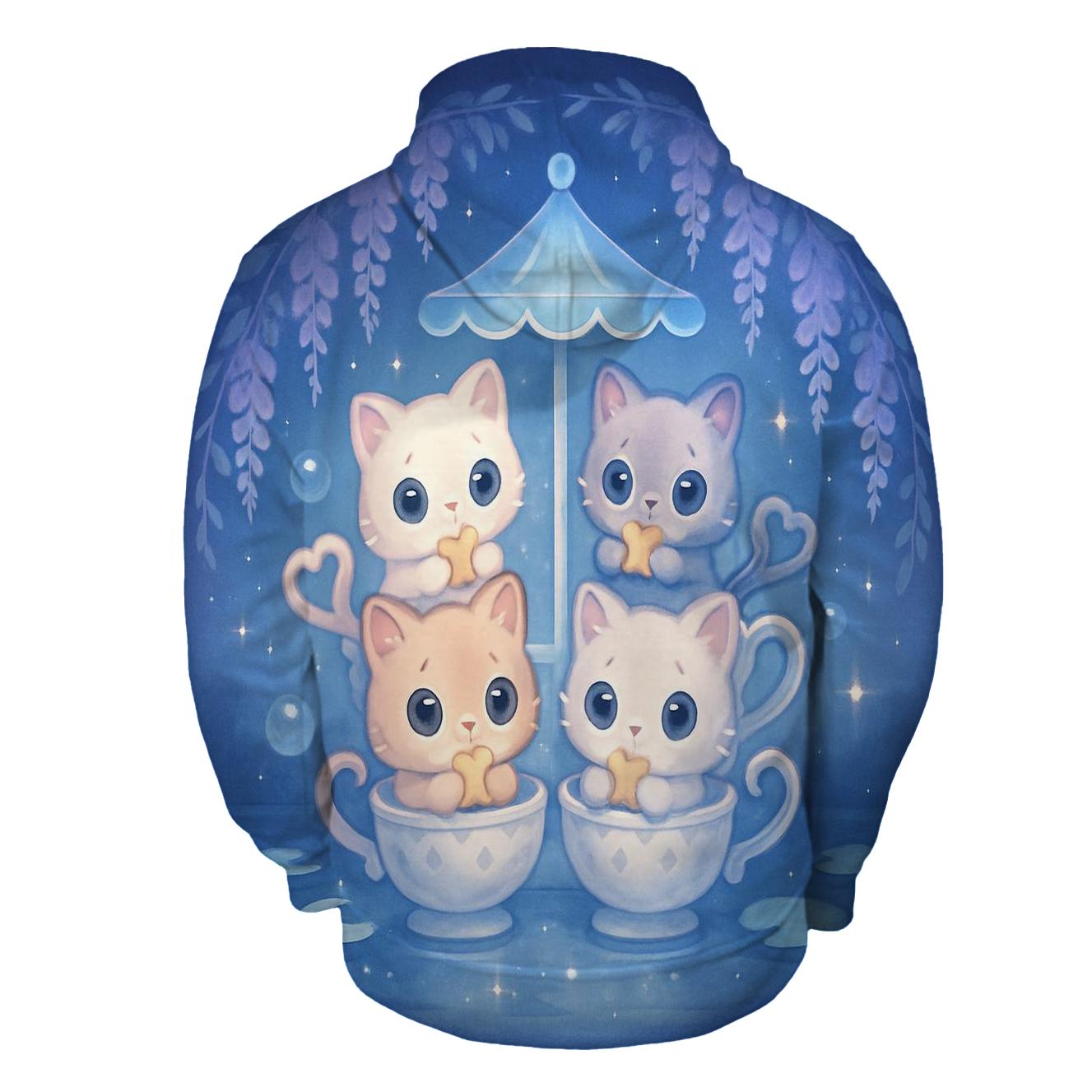 Moonlit Teacup Kitten Carousel zip-up hoodies