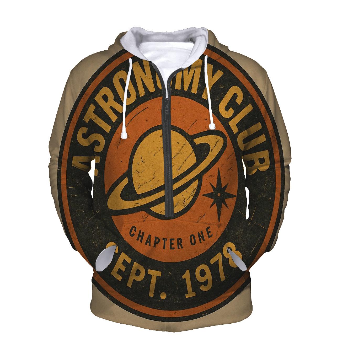 Distressed Vinyl Record Astronomy Club Badge pullover hoodies