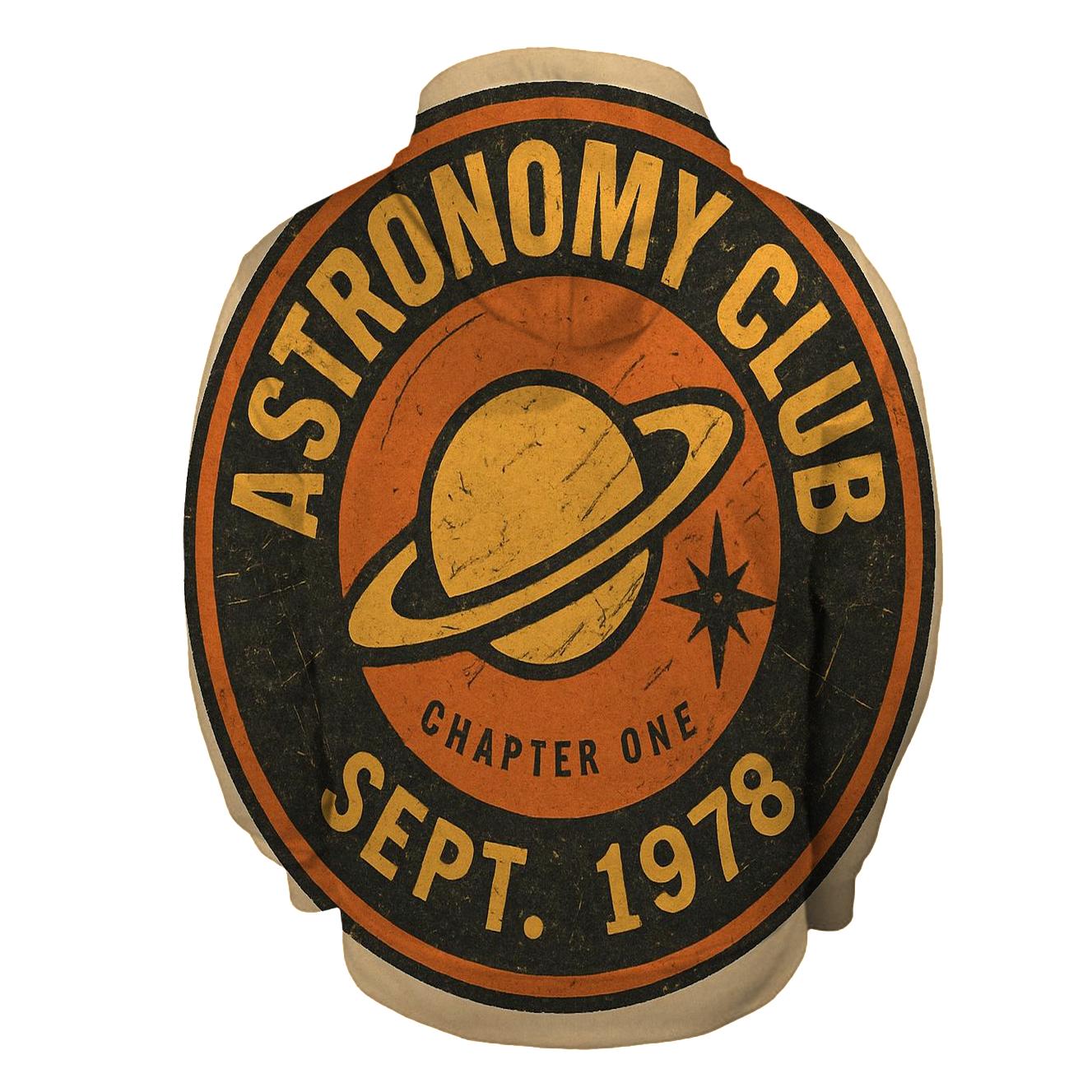 Distressed Vinyl Record Astronomy Club Badge pullover hoodies