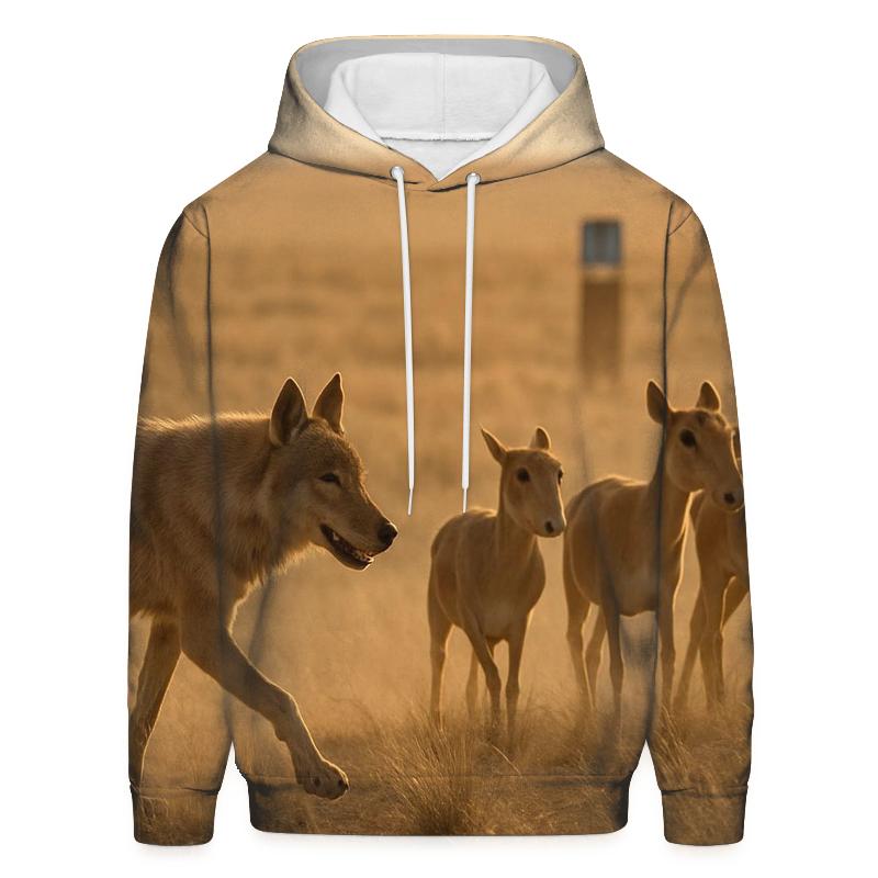Saiga Steppe Wolf In Windblown Dust graphic hoodies
