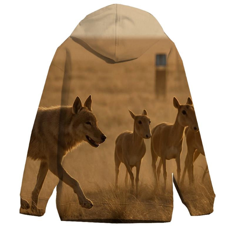 Saiga Steppe Wolf In Windblown Dust graphic hoodies
