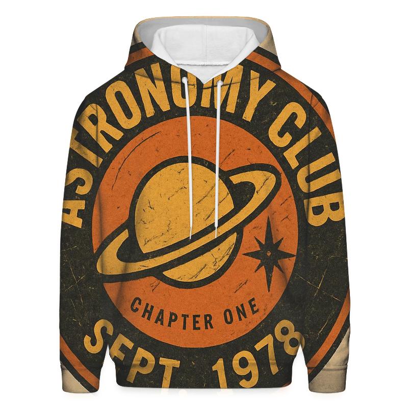 Distressed Vinyl Record Astronomy Club Badge pullover hoodies