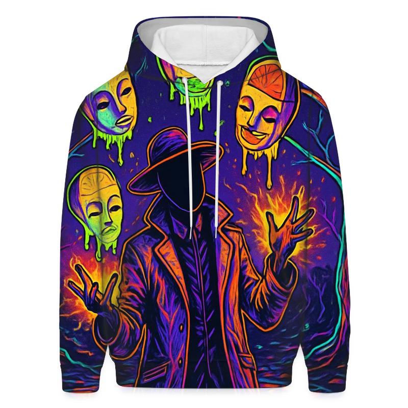 Neon Orchard Of Floating Masks printed hoodies