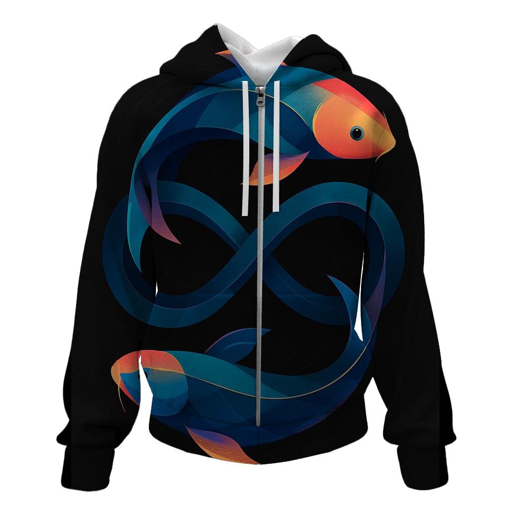 Prismatic Koi Infinity Loop embroidered hoodies