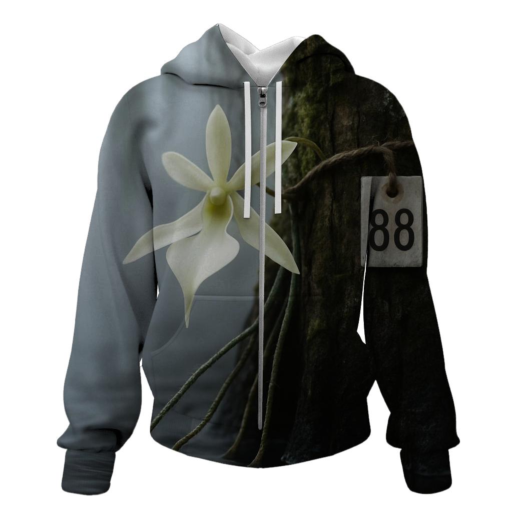 Ghost Orchid Bloom With Conservation Tag In Cypress Swamp zip-up hoodies