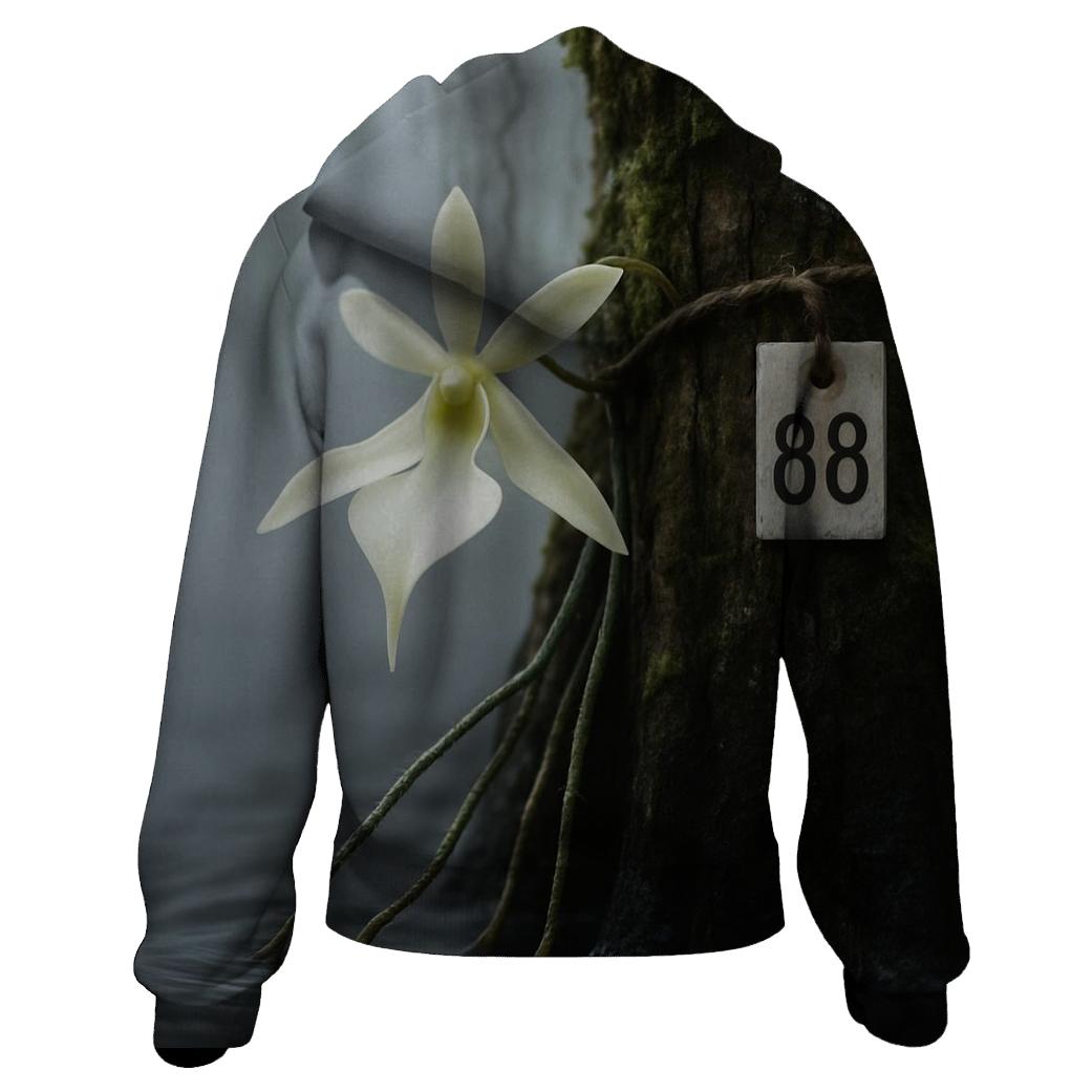 Ghost Orchid Bloom With Conservation Tag In Cypress Swamp zip-up hoodies