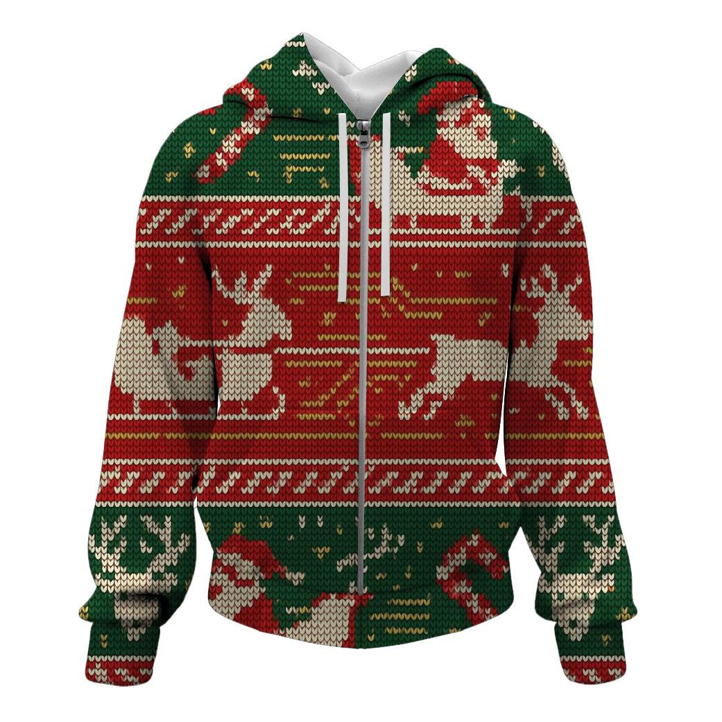 Santa Sleigh Circuit Board Knit Design zip-up hoodies