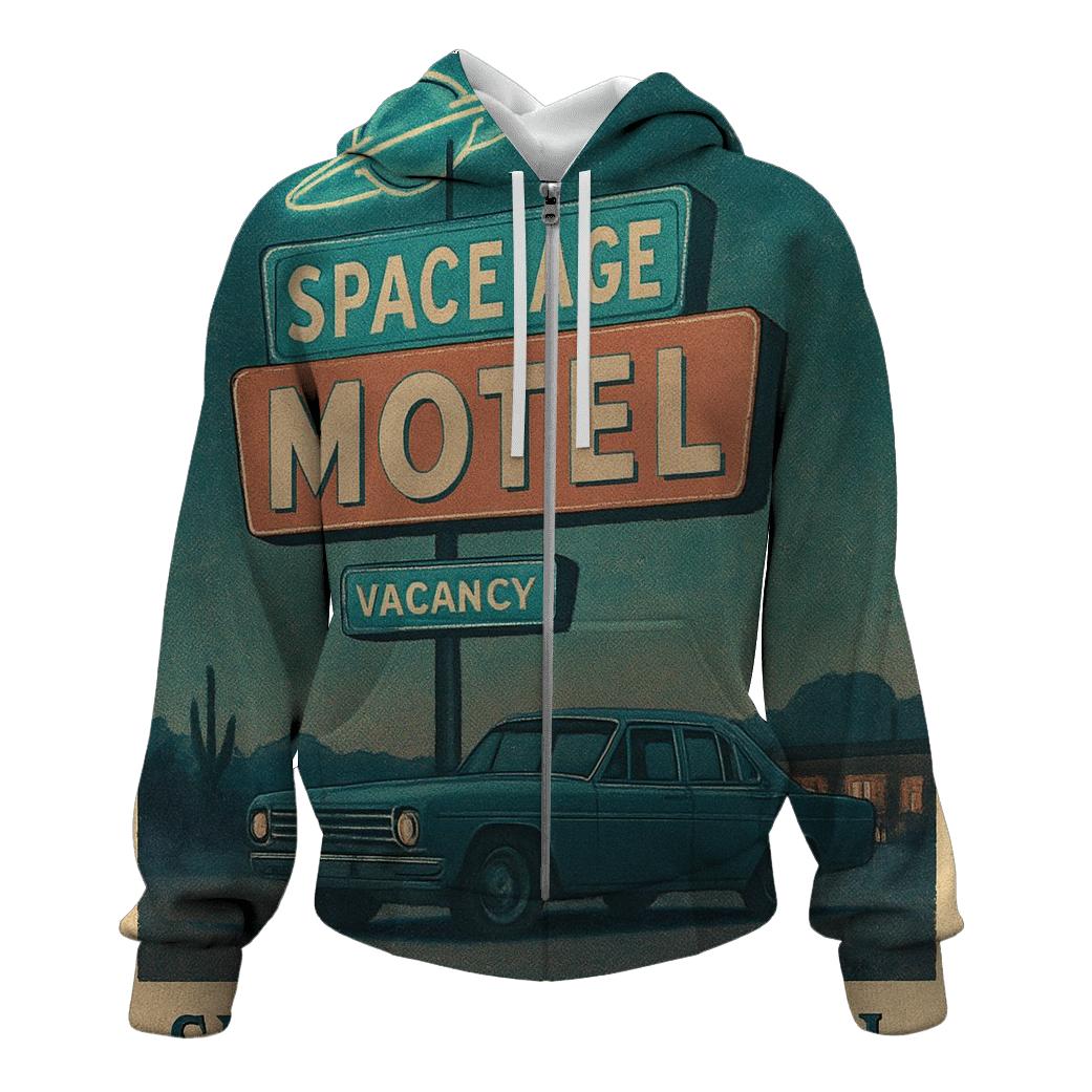 Weathered Space Age Motel Postcard pullover hoodies