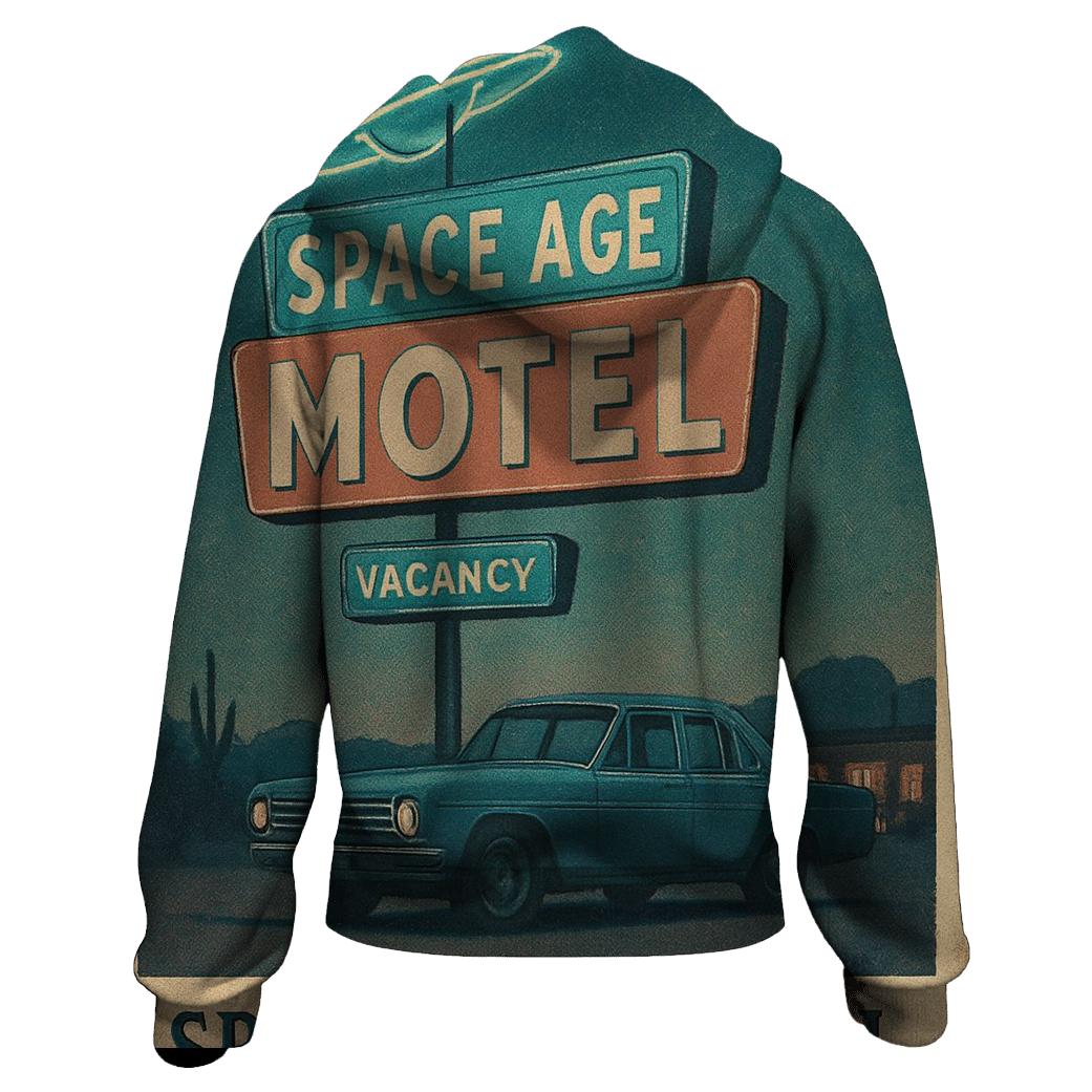 Weathered Space Age Motel Postcard pullover hoodies