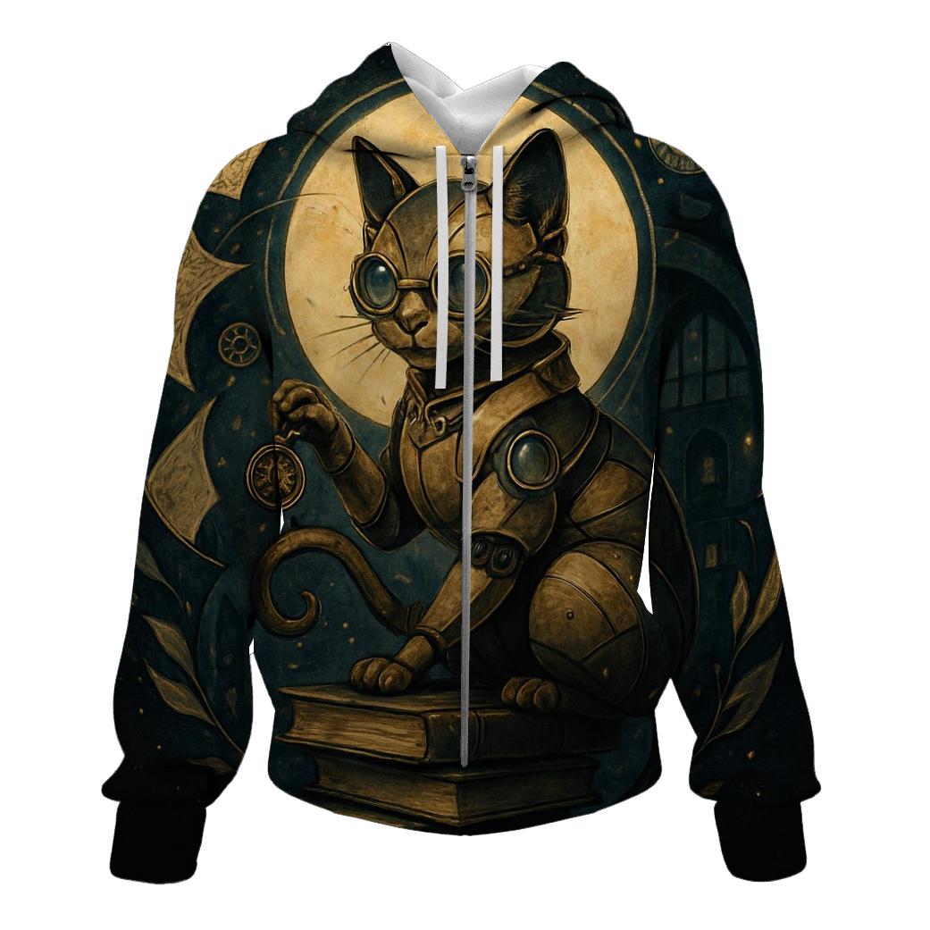 Clockwork Moonlit Librarian Cat embroidered hoodies