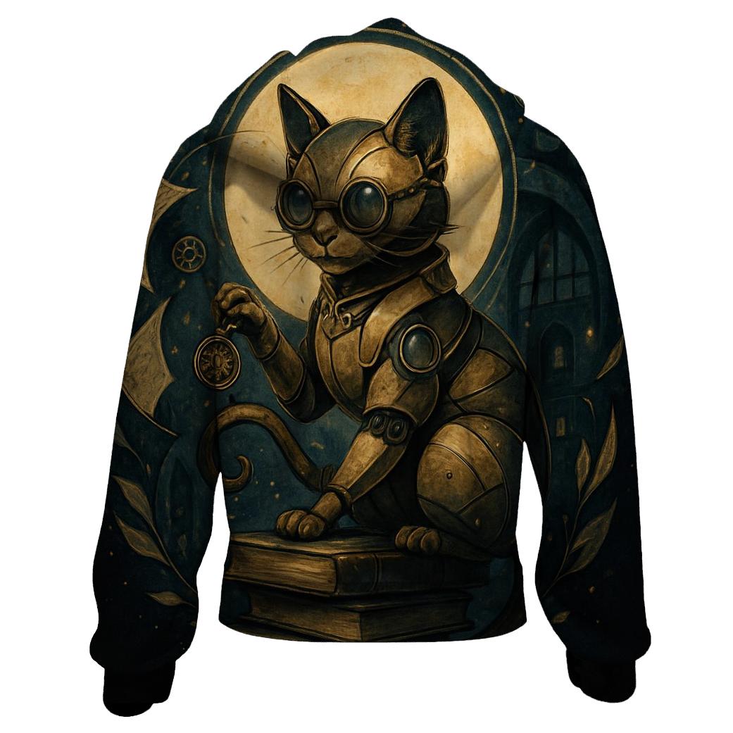 Clockwork Moonlit Librarian Cat embroidered hoodies