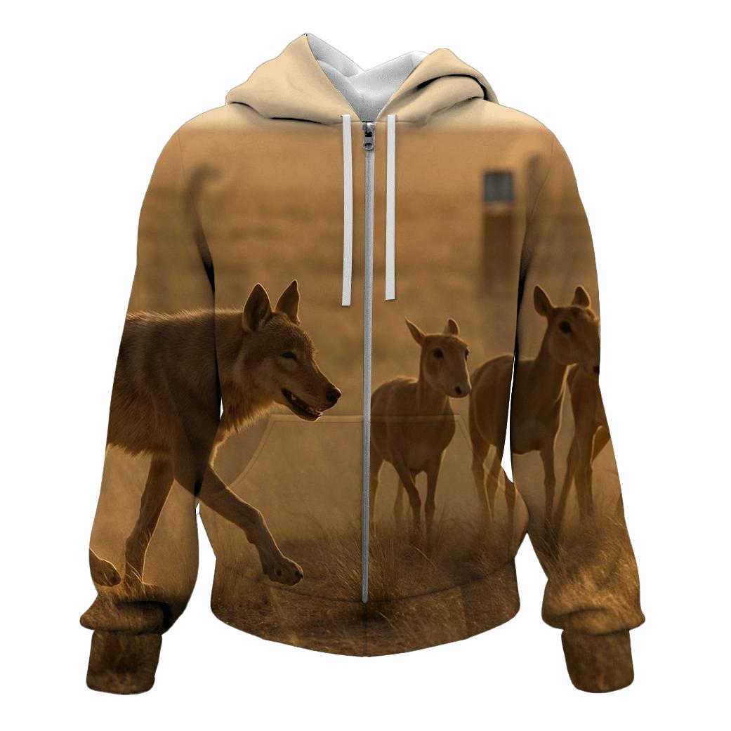 Saiga Steppe Wolf In Windblown Dust graphic hoodies