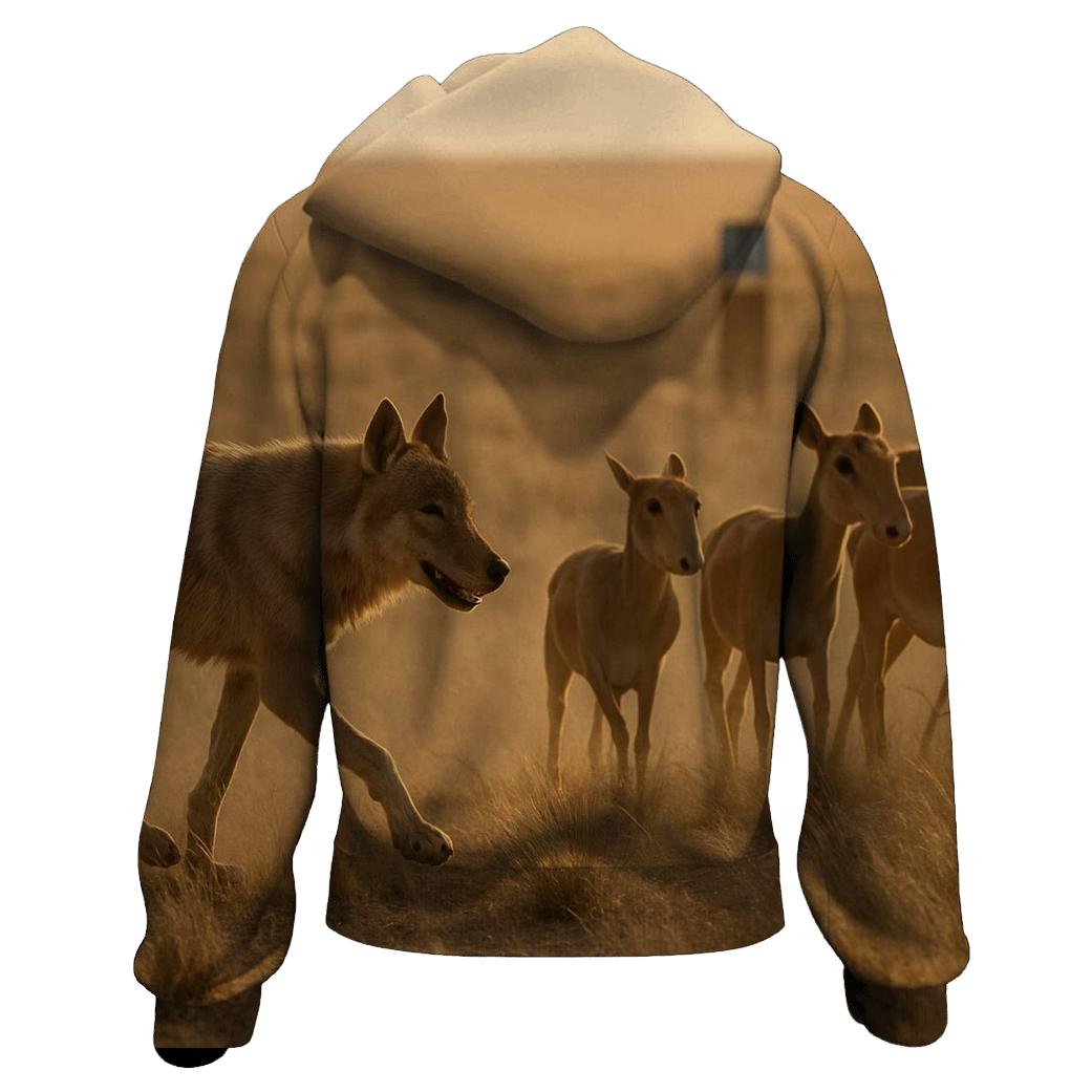 Saiga Steppe Wolf In Windblown Dust graphic hoodies