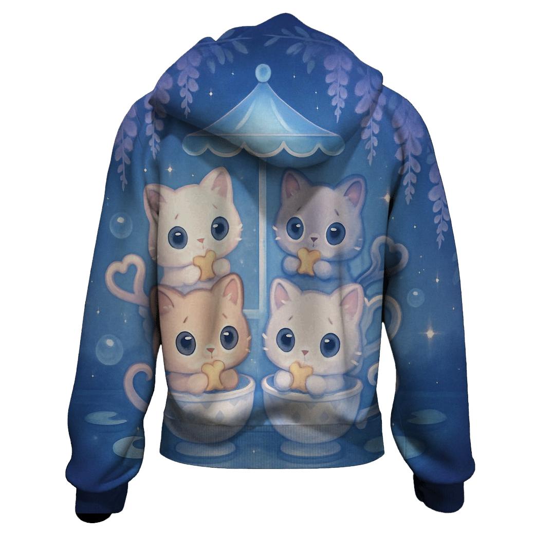 Moonlit Teacup Kitten Carousel zip-up hoodies