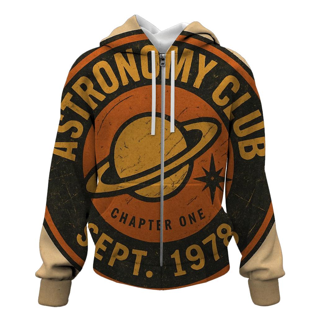 Distressed Vinyl Record Astronomy Club Badge printed hoodies
