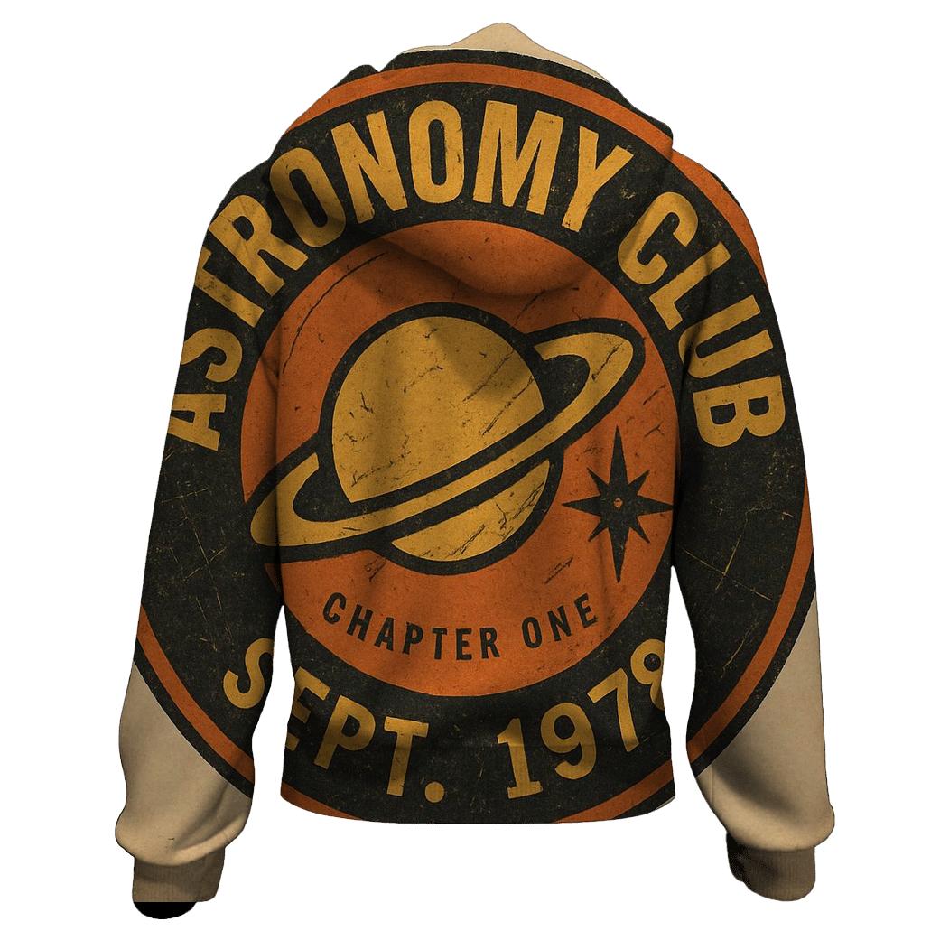 Distressed Vinyl Record Astronomy Club Badge printed hoodies