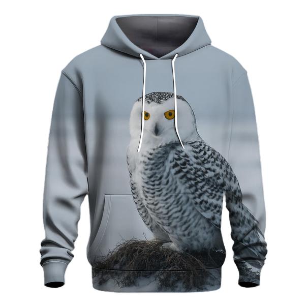 Frostline Sentinel Snowy Owl graphic hoodies