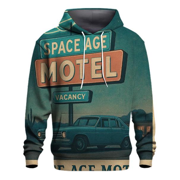 Weathered Space Age Motel Postcard embroidered hoodies