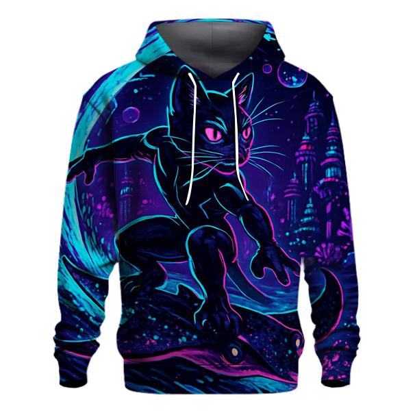 Neon Tide Reef Rider Cat printed hoodies
