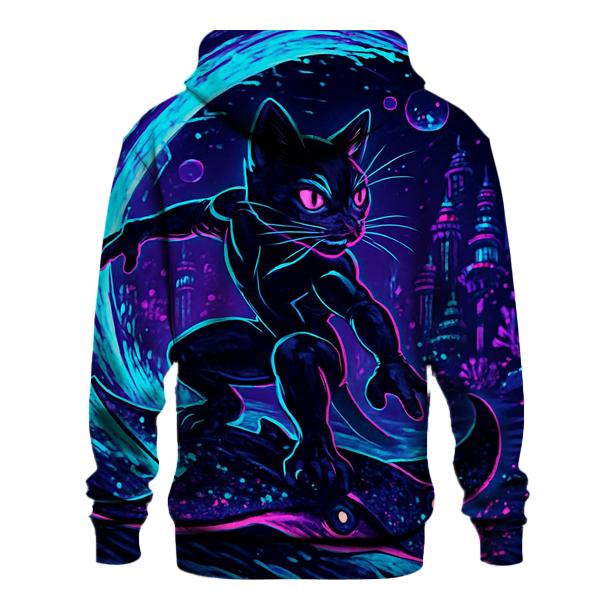 Neon Tide Reef Rider Cat printed hoodies