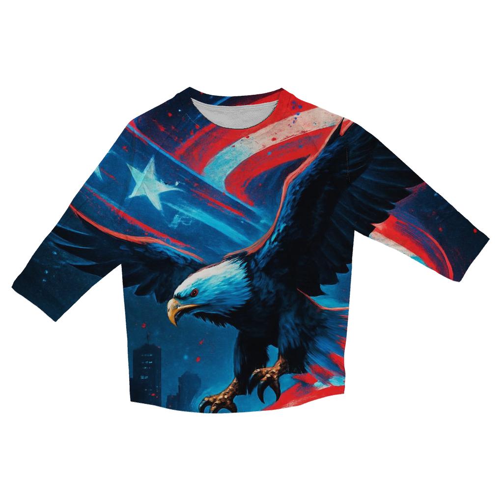 Neon Liberty Skyline Ribbon Flag casual three quarter sleeve shirts