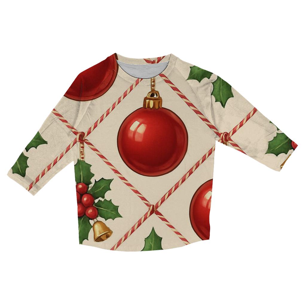 Crimson Ornament Lattice On Ivory Background designer 3/4 sleeve blouses