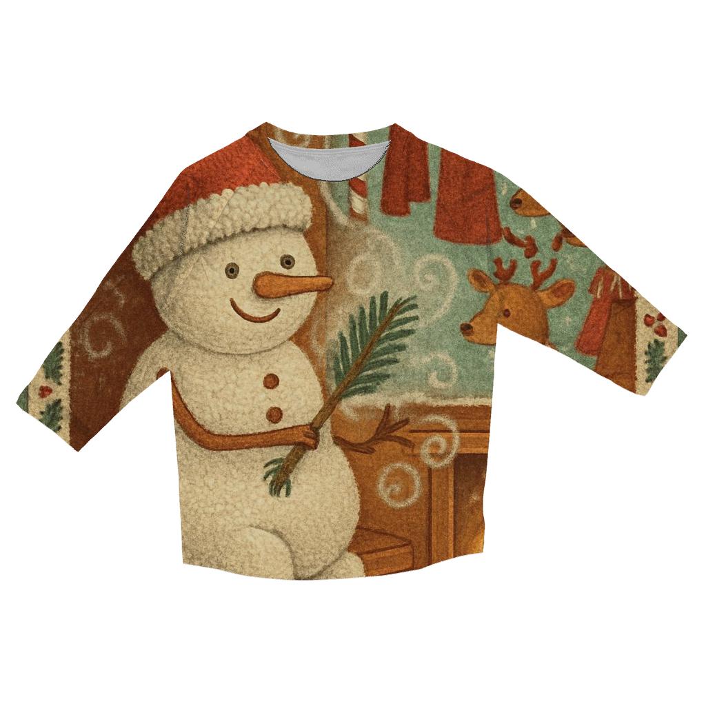 Snowman Sauna Night With Reindeer Towels trendy 3/4 sleeve tops