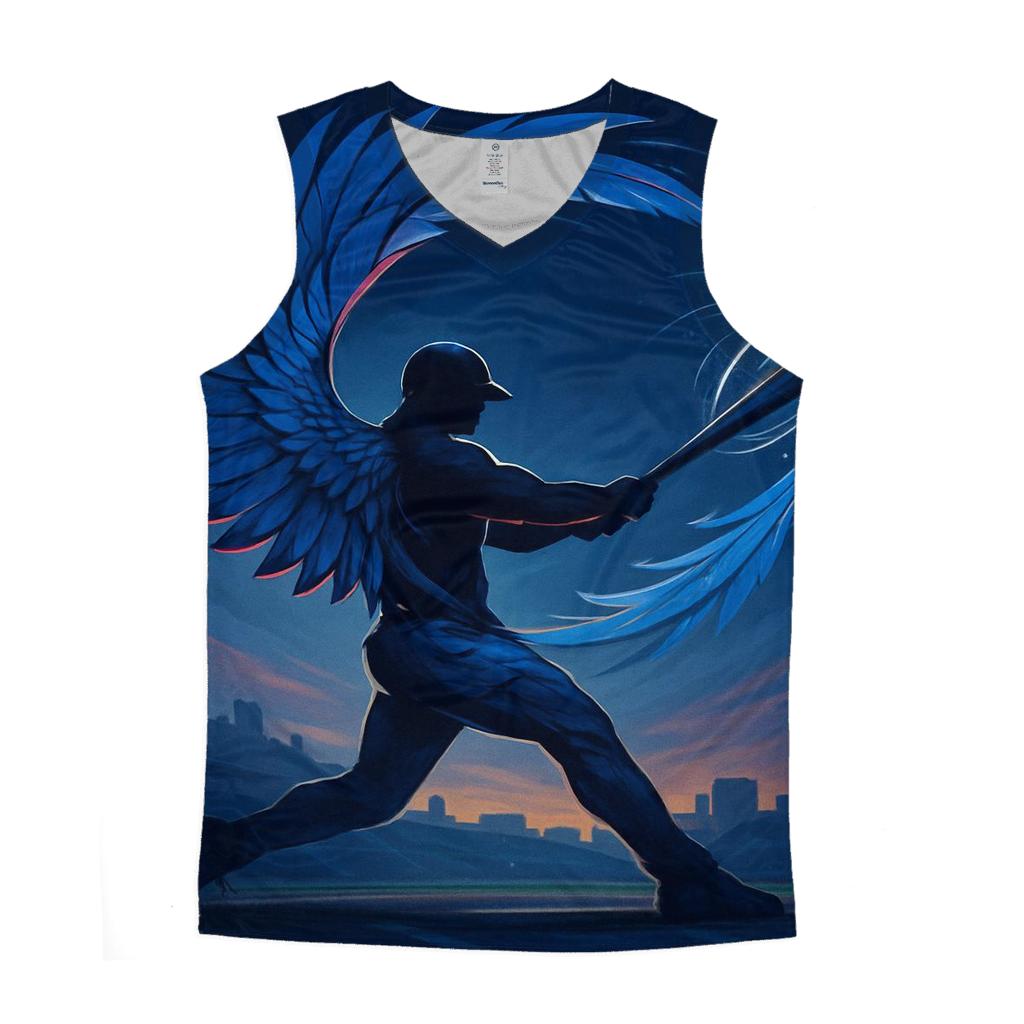 Bat Swing In Blue Jays Nightfall Motion graphic print tank tops