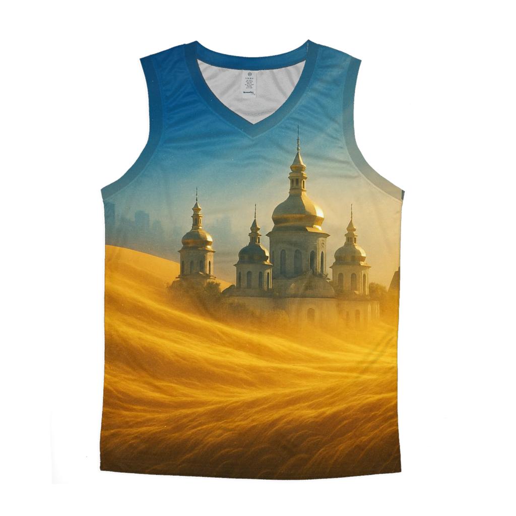 Azure Horizon Flag Reflected In Golden Wheat custom tank tops