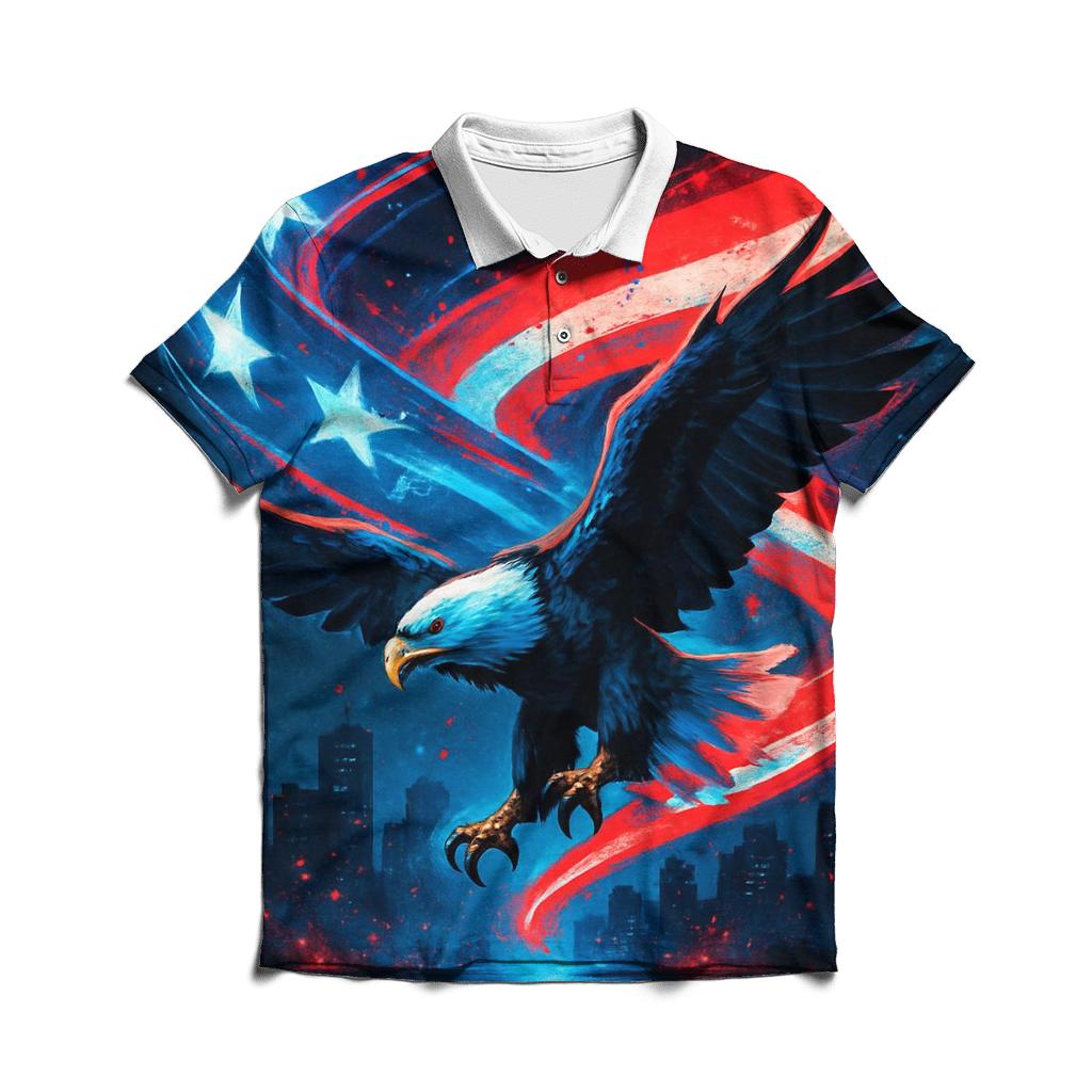 Neon Liberty Skyline Ribbon Flag custom polo shirts