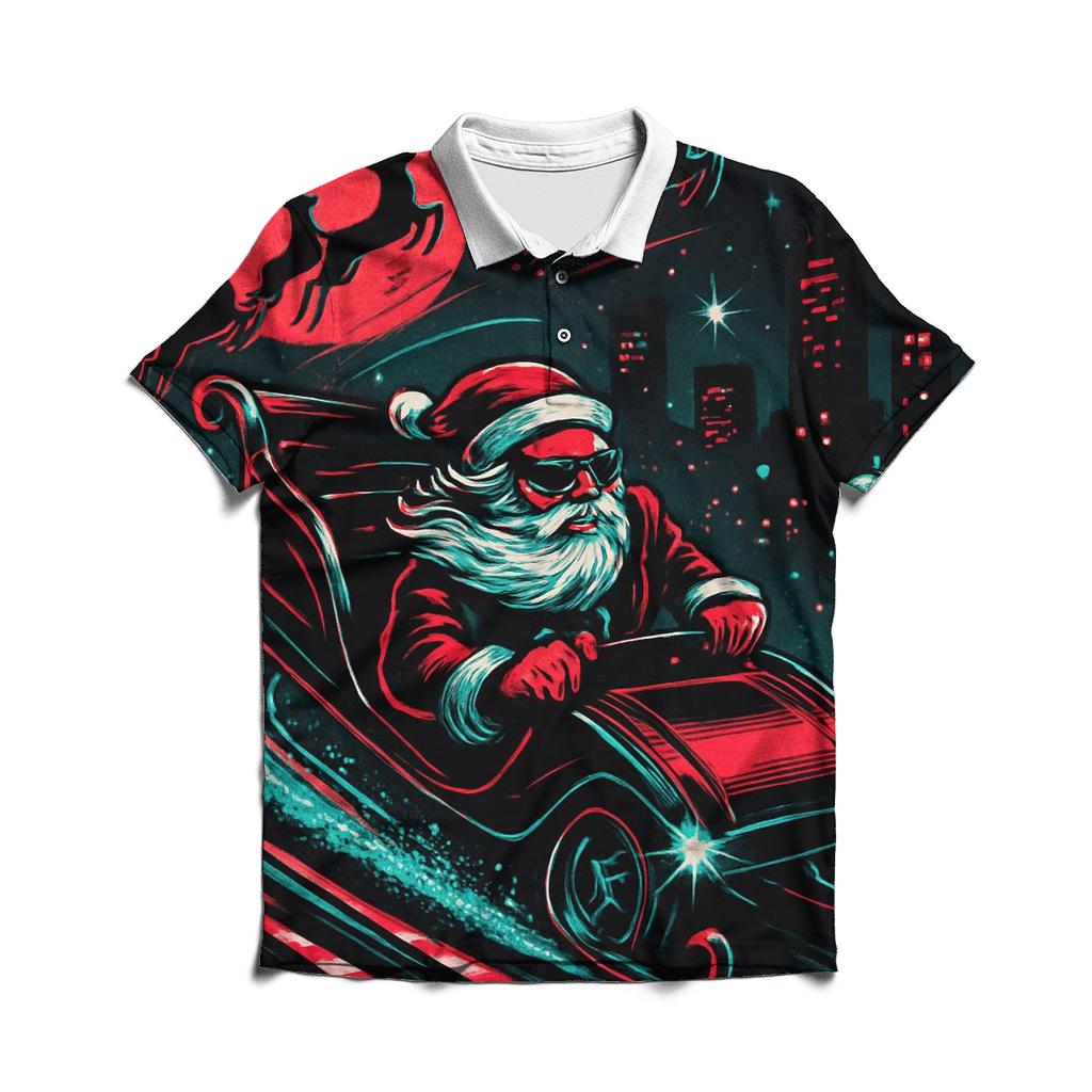 Neon Sleigh Drift Santa designer slim fit polos