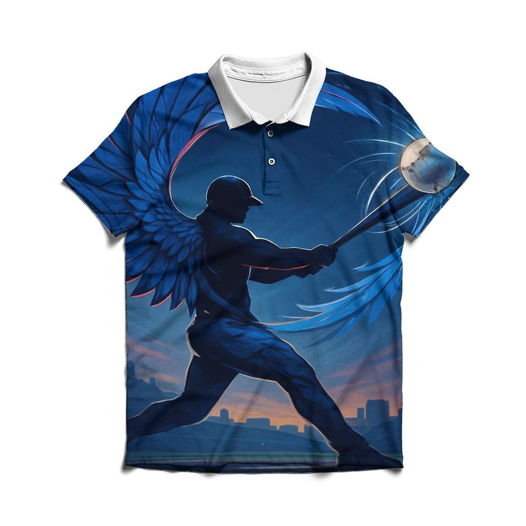Bat Swing In Blue Jays Nightfall Motion embroidered polo tops
