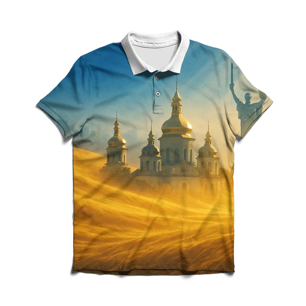 Azure Horizon Flag Reflected In Golden Wheat designer slim fit polos