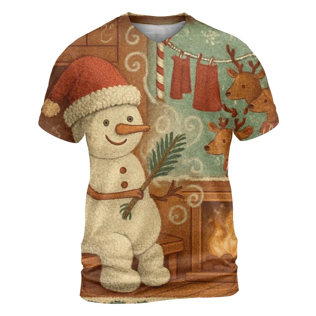Snowman Sauna Night With Reindeer Towels artistic all-over print tops